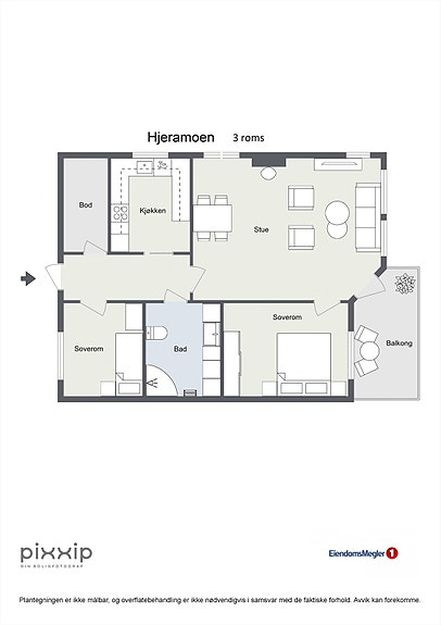 Plantegning 3 roms 2D