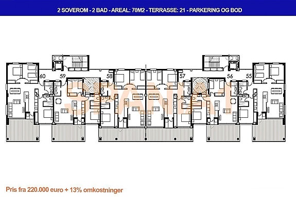 Plantegning av mellometasje - Denne annonsen gjelder nr. 16, som tilsvarer nr. 58 på plantegningen