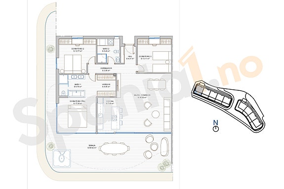 Plantegning SKY VILLA med 3 soverom