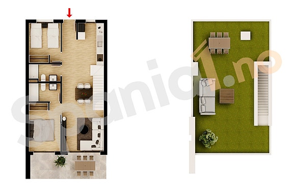 Plantegning - leilighet med 2 soverom og  egen takterrase