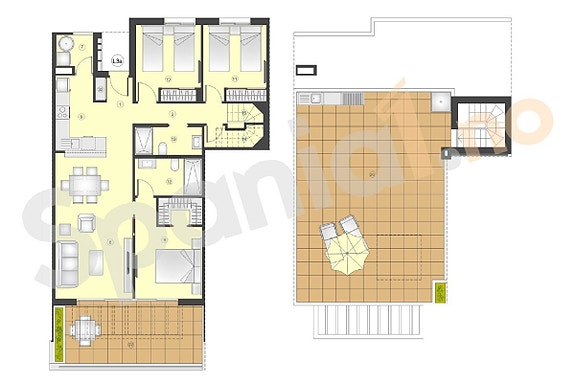 Plantegning Penthouse med 3 soverom