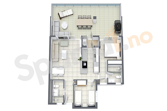 3D plantegning av leiligheten