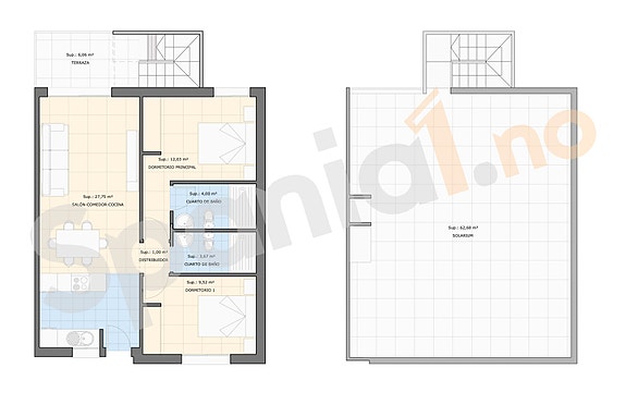 Plantegning topplelighet med 2 soverom