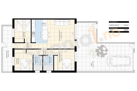 Plantegning lelighet med 3 soverom