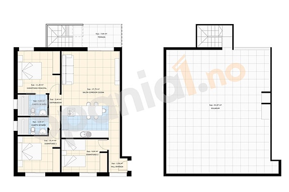 Plantegning topplelighet med 3 soverom