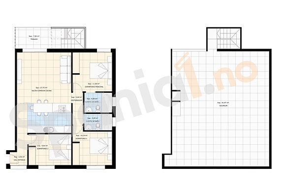 Plantegning topplelighet med 3 soverom