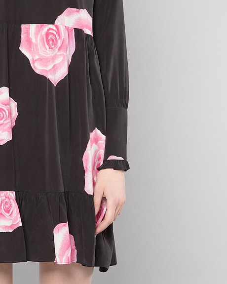 ganni fayette silk dress GANNI Beige and Red Silk Floral Mid-Length Dress GANNI