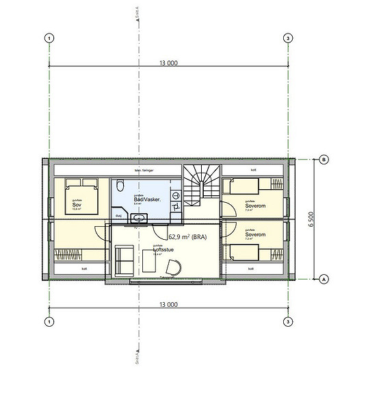 Planløsning 2. etasje for bolig med 3 etasjer