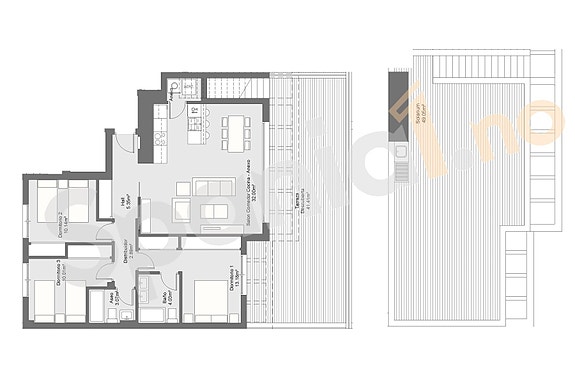 Plantegning Penthouse med 3 soverom og takterrasse