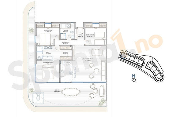 Plantegning SKY VILLA med 3 soverom