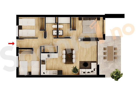 Plantegning - leilighet med 3 soverom