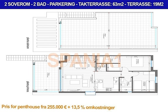 Plantegning for leilighet med takterrasse