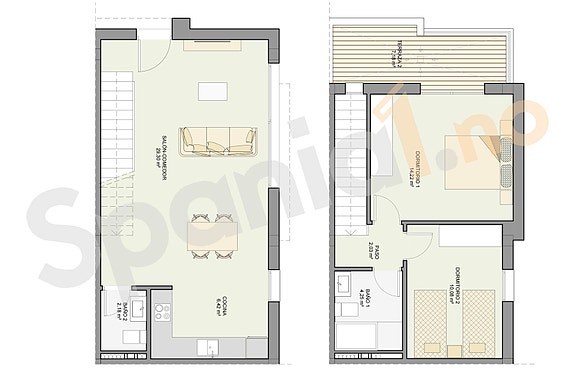 Plantegning med 2 soverom