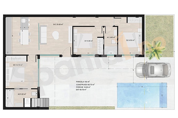 Plantegning bolig med 3 soverom