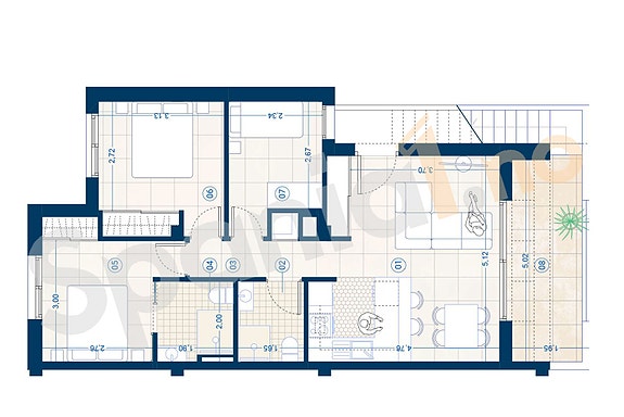 Plantegning toppleilighet med 3 soverom