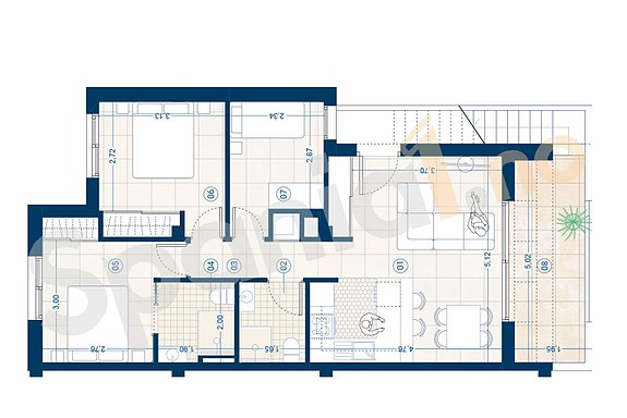Plantegning toppleilighet med 3 soverom