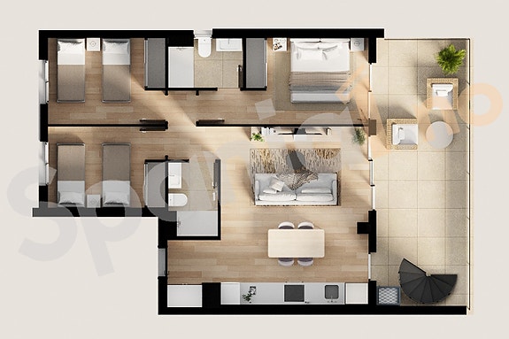 Skisse toppleilighet med 3 soverom