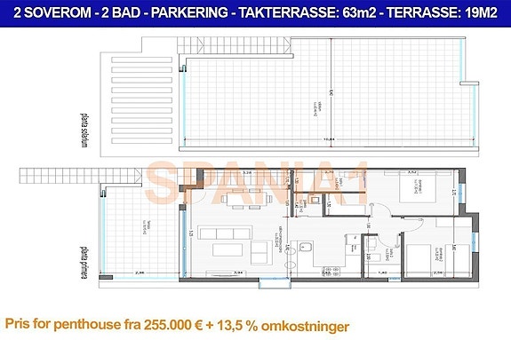 Plantegning for leilighet med takterrasse