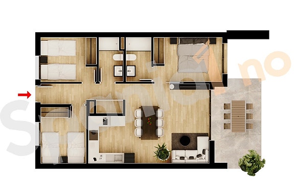 Plantegning - leilighet med 3 soverom