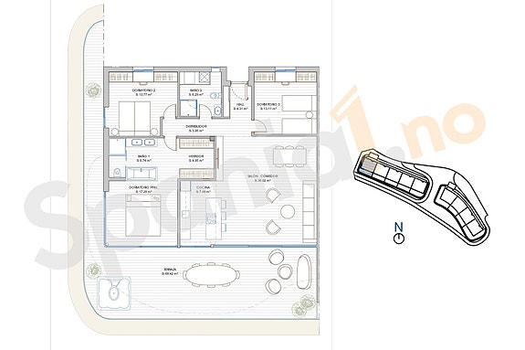 Plantegning SKY VILLA med 3 soverom