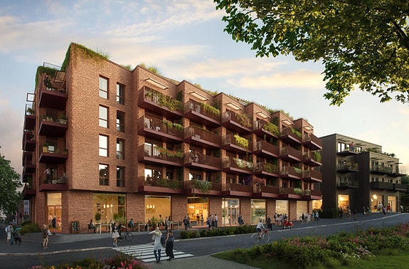 Velkommen til Sentrumshagene! - 60 nye selveierleiligheter i hjertet av Ås - Dark Arkitekter. Illustrasjon, avvik kan forekomme.