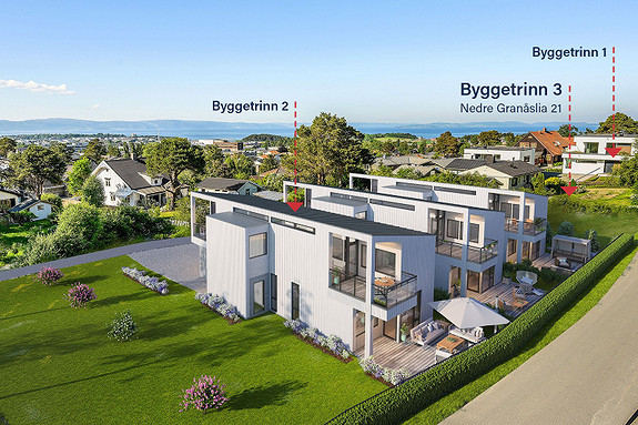 Illustrasjon fra byggetrinn 2, Nedre Granåslia 21 (byggetrinn 3) kommer mellom trinn 1 og 2.