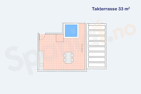 Plantegning takterrasse leilighet 4-4-1