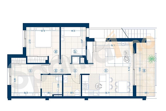 Plantegning toppleilighet med 3 soverom