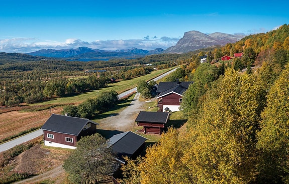 En høstdag på "Toregard". I horisonten skimtes både Veslehorn, Storehorn og Totten før majestetiske Skogshorn reiser seg i vest.