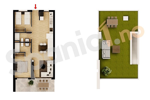 Plantegning - leilighet med 2 soverom og  egen takterrase