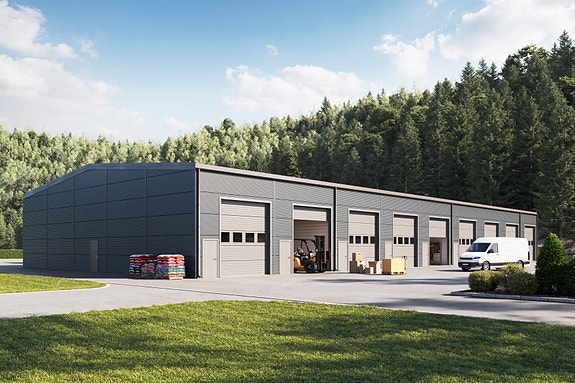 Stor elektrisk port på 4x4 meter og god utvendig plass for enkel av og pålessing.
