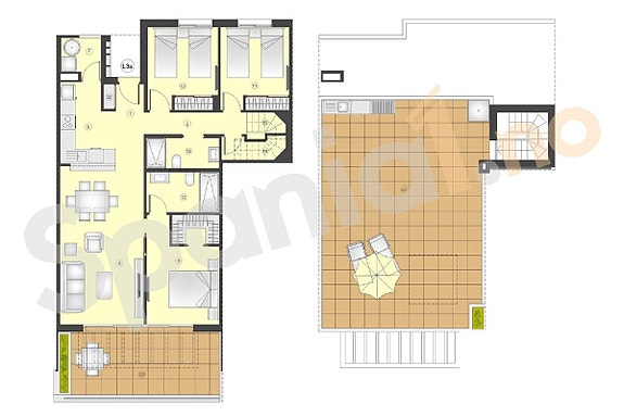 Plantegning Penthouse med 3 soverom