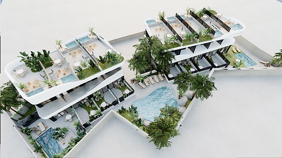 Rekkehusene på hjørnet har privat svømmebasseng