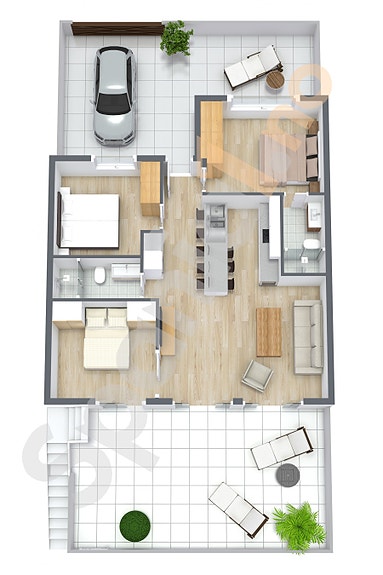 3D Planskisse leilighet på bakkeplan