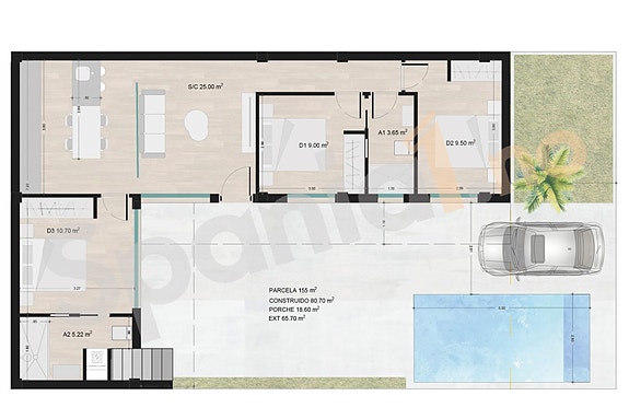 Plantegning bolig med 3 soverom