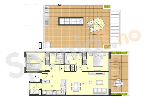 Plantegning Penthouse med 2 soverom
