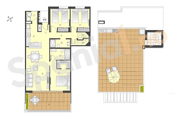 Plantegning Penthouse med 3 soverom