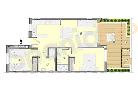 Plantegning leilighet med 2 soverom og 2 bad