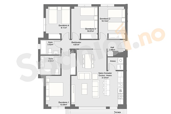 Plantegning leilighet med 4 soverom