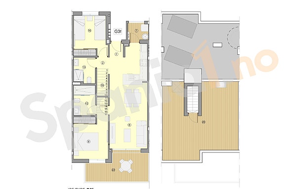 Plantegning leilighet med 2 soverom og 2 bad