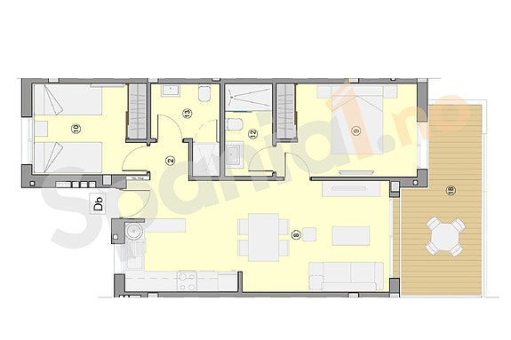 Plantegning leilighet med 2 soverom og 2 bad