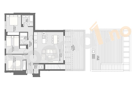 Plantegning Penthouse med 3 soverom og takterrasse