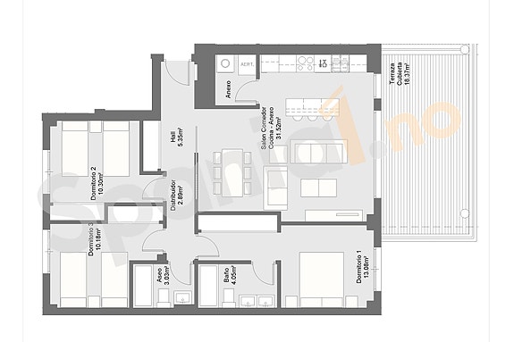 Plantegning leilighet med 3 soverom