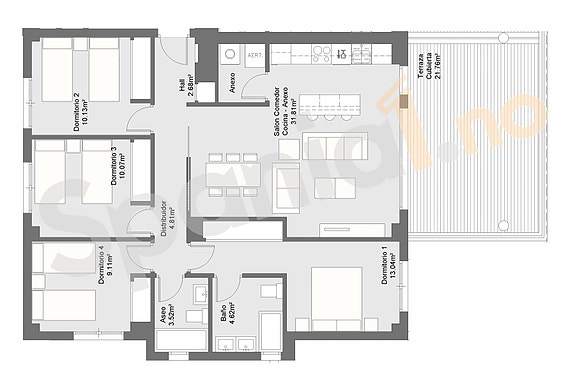 Plantegning leilighet med 4 soverom