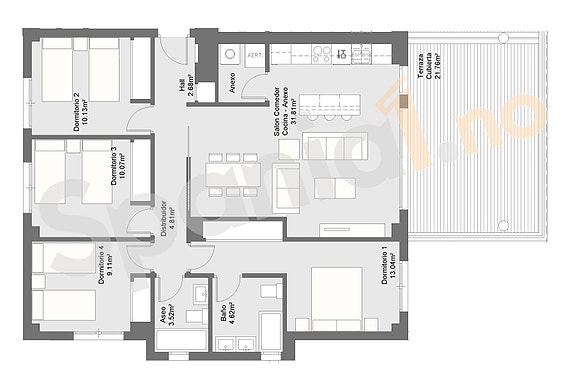 Plantegning leilighet med 4 soverom