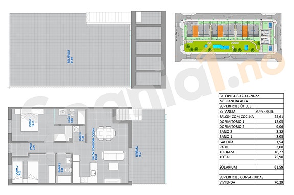 Plantegning toppetasje med takterrasse - 2 soverom og 2 bad