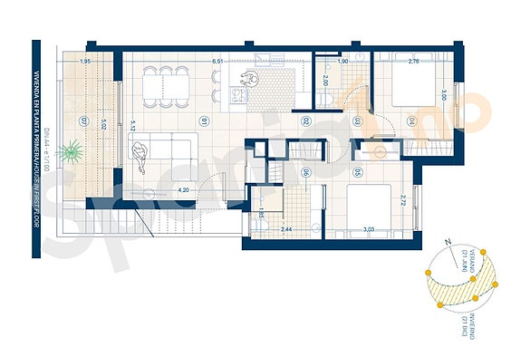 Plantegning toppleilighet med 2 soverom