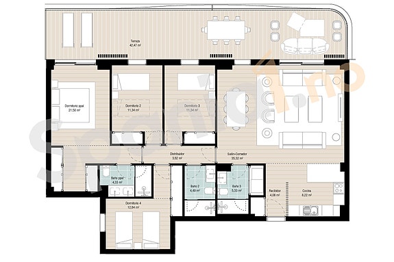 Plantegning leilighet med 4 soverom