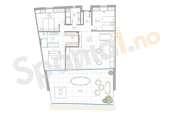 Plantegning SKY VILLA med 3 soverom