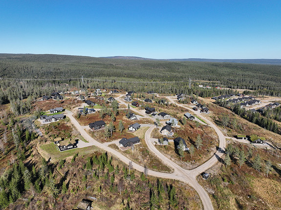 Dronebilde over hyttefeltet